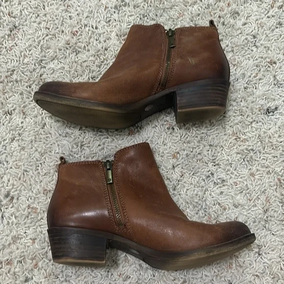 Lucky Brand Basel Bootie Size 7 Toffee Brown 1.5” Heel Leather Double Zipper - Picture 6 of 11